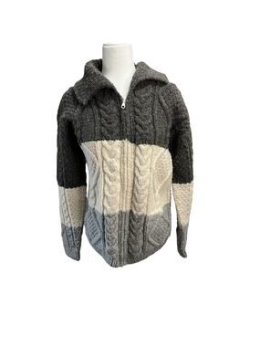 Quichua Creations Hand Knit 100% Wool Zip Sweater Native Style M/L